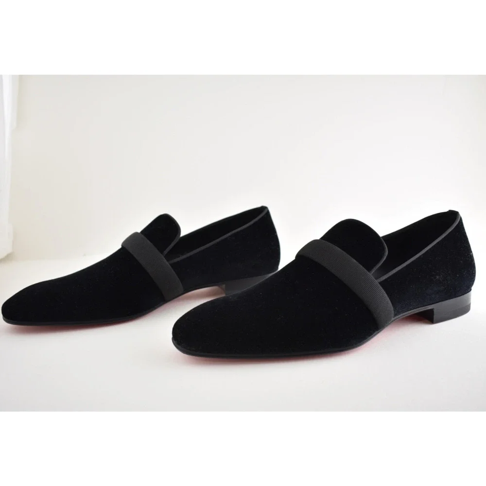 Christian Louboutin Dandydeco Flat Black Velvet Strap Wedding Dress Loafer 40 7